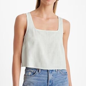Express Light Green Linen Blend Square Neck Tank Top